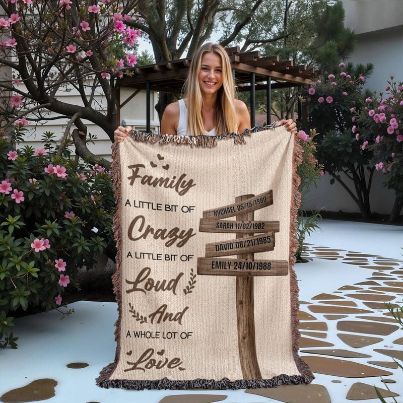 Blanket Personalized Family Blanket – Custom Name Blanket “Family A Little Bit of Crazy Loud and Love” Gift for Family Personalized Family Blanket – Custom Name Blanket “Family A Little Bit of Crazy Loud and Love” Gift for Family