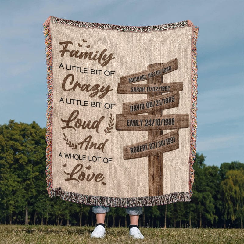 Blanket Personalized Family Blanket – Custom Name Blanket “Family A Little Bit of Crazy Loud and Love” Gift for Family Personalized Family Blanket – Custom Name Blanket “Family A Little Bit of Crazy Loud and Love” Gift for Family