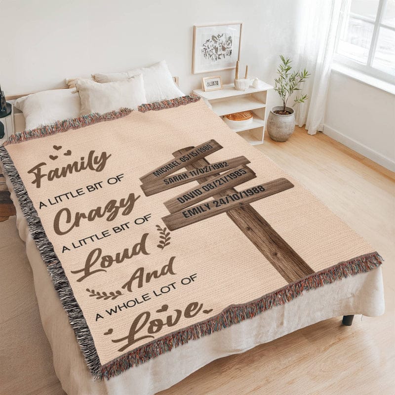 Blanket Personalized Family Blanket – Custom Name Blanket “Family A Little Bit of Crazy Loud and Love” Gift for Family Personalized Family Blanket – Custom Name Blanket “Family A Little Bit of Crazy Loud and Love” Gift for Family