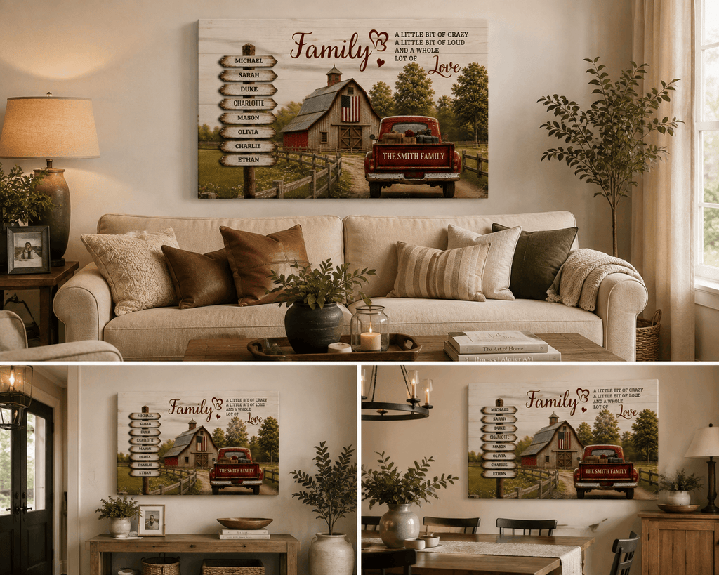 Prints Personalized Family Canvas, Custom Family Name Wall Art, Rustic Farmhouse Decor Personalized Family Canvas, Custom Family Name Wall Art, Rustic Farmhouse Decor