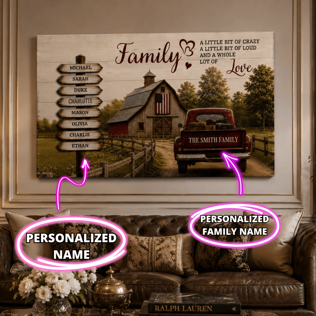 Prints Personalized Family Canvas, Custom Family Name Wall Art, Rustic Farmhouse Decor Personalized Family Canvas, Custom Family Name Wall Art, Rustic Farmhouse Decor