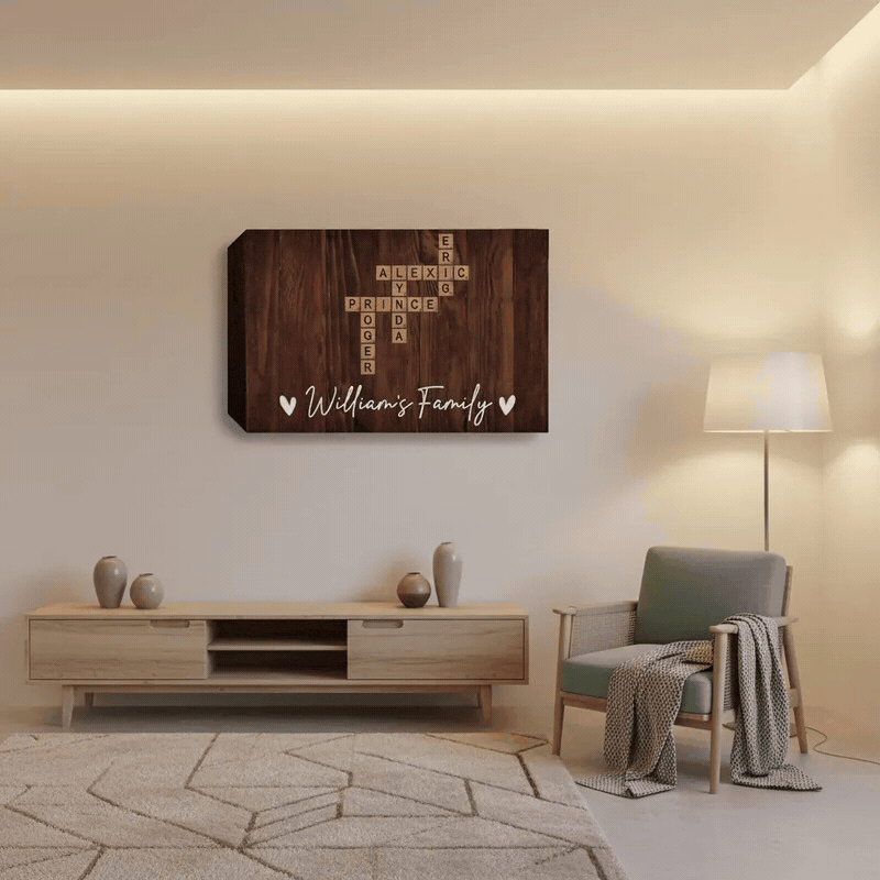 Wall Art Personalized Family Name Crossword Canvas Wall Art – Custom Scrabble Style Wooden Sign Gift for Home Decor, Anniversary, Housewarming Personalized Family Name Crossword Canvas Wall Art – Custom Scrabble Style Wooden Sign Gift for Home Decor, Anniversary, Housewarming