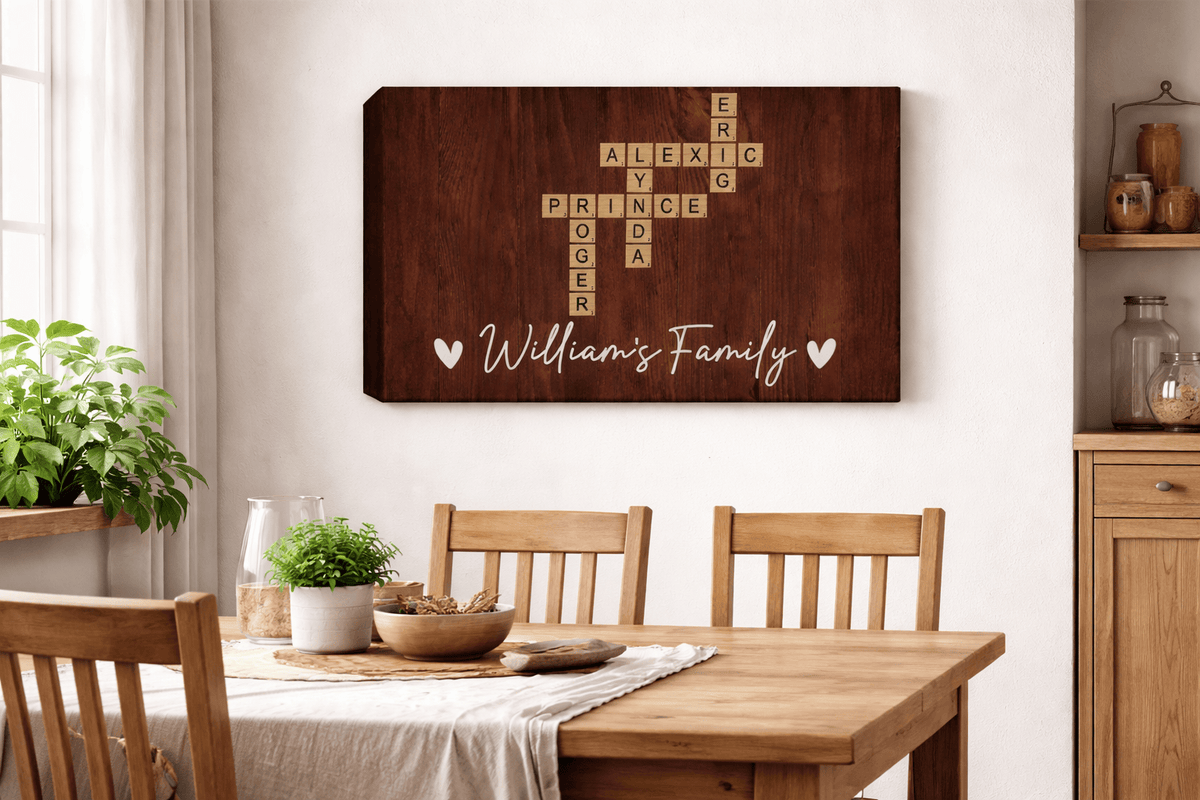 Wall Art Personalized Family Name Crossword Canvas Wall Art – Custom Scrabble Style Wooden Sign Gift for Home Decor, Anniversary, Housewarming Personalized Family Name Crossword Canvas Wall Art – Custom Scrabble Style Wooden Sign Gift for Home Decor, Anniversary, Housewarming