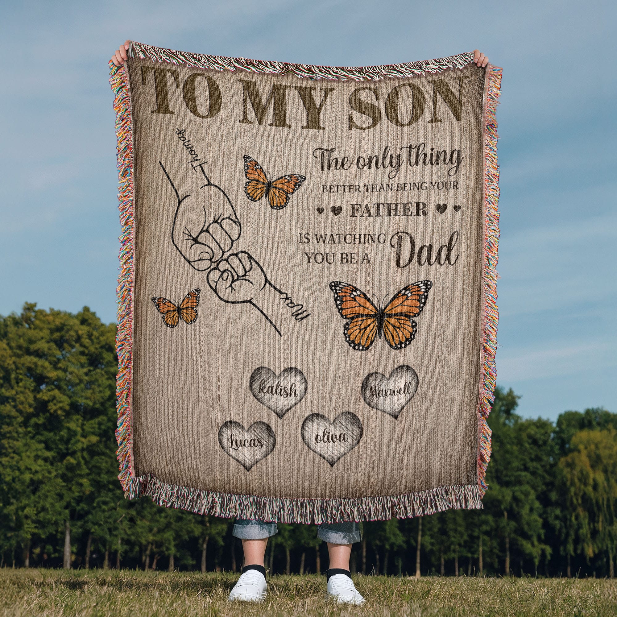 Blankets Personalized Father to Son Woven Blanket – Custom Dad Gift with Children’s Names and Heartfelt Message Personalized Father to Son Woven Blanket – Custom Dad Gift with Children’s Names and Heartfelt Message