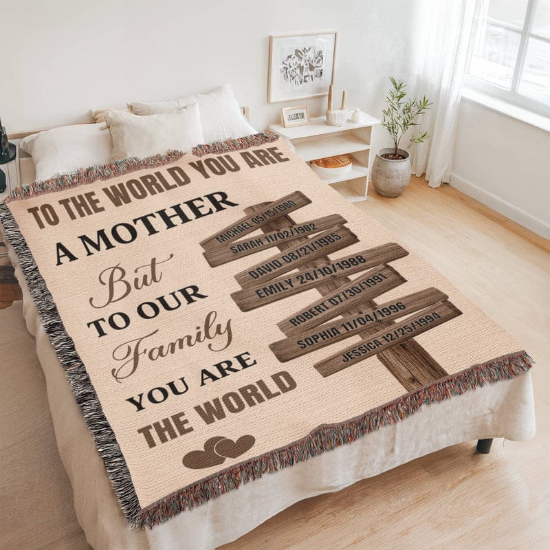 Blankets Personalized Mom Blanket – To The World You Are A Mother Woven Throw, Custom Name Gift for Mom, Mother’s Day Gift from Kids Personalized Mom Blanket – To The World You Are A Mother Woven Throw, Custom Name Gift for Mom, Mother’s Day Gift from Kids