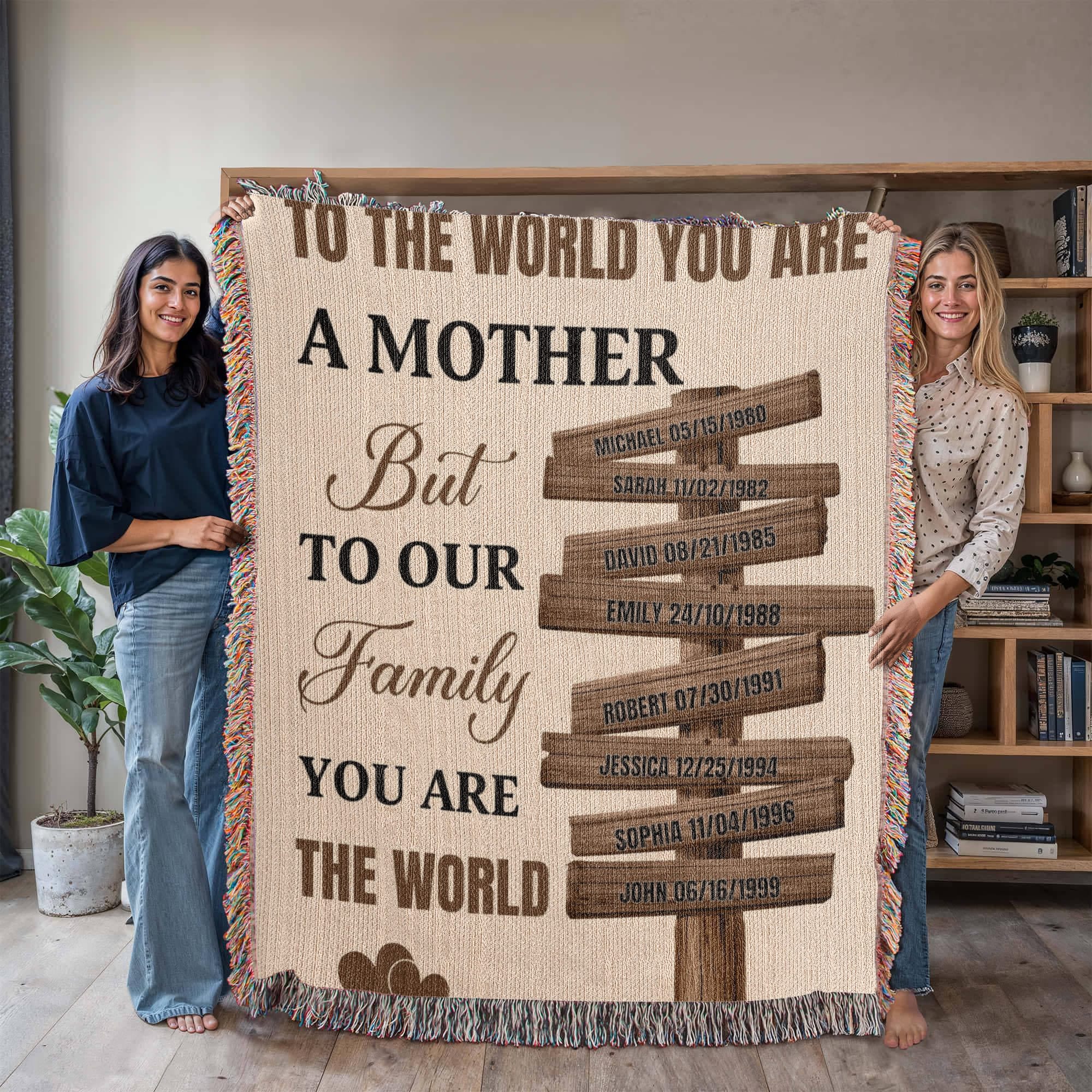 Blankets Personalized Mom Blanket – To The World You Are A Mother Woven Throw, Custom Name Gift for Mom, Mother’s Day Gift from Kids Personalized Mom Blanket – To The World You Are A Mother Woven Throw, Custom Name Gift for Mom, Mother’s Day Gift from Kids