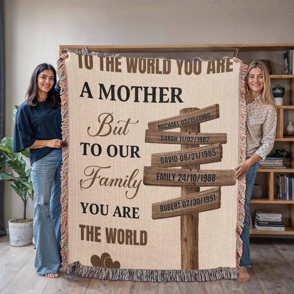 Blankets Personalized Mom Blanket – To The World You Are A Mother Woven Throw, Custom Name Gift for Mom, Mother’s Day Gift from Kids Personalized Mom Blanket – To The World You Are A Mother Woven Throw, Custom Name Gift for Mom, Mother’s Day Gift from Kids