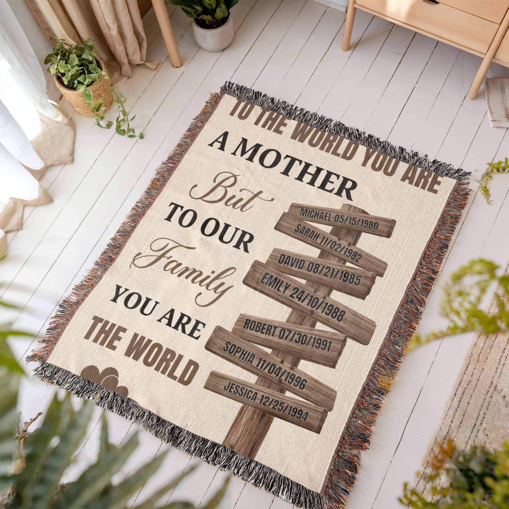 Blankets Personalized Mom Blanket – To The World You Are A Mother Woven Throw, Custom Name Gift for Mom, Mother’s Day Gift from Kids Personalized Mom Blanket – To The World You Are A Mother Woven Throw, Custom Name Gift for Mom, Mother’s Day Gift from Kids