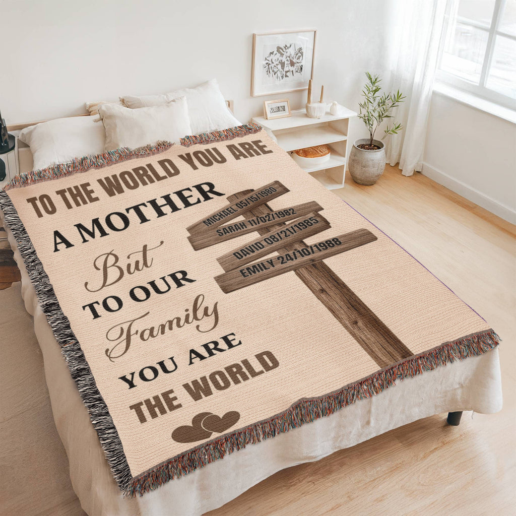 Blankets Personalized Mom Blanket – To The World You Are A Mother Woven Throw, Custom Name Gift for Mom, Mother’s Day Gift from Kids Personalized Mom Blanket – To The World You Are A Mother Woven Throw, Custom Name Gift for Mom, Mother’s Day Gift from Kids