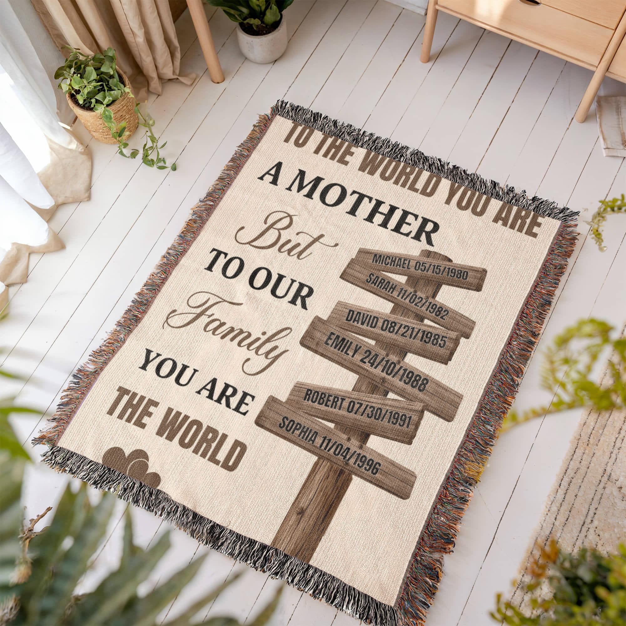 Blankets Personalized Mom Blanket – To The World You Are A Mother Woven Throw, Custom Name Gift for Mom, Mother’s Day Gift from Kids Personalized Mom Blanket – To The World You Are A Mother Woven Throw, Custom Name Gift for Mom, Mother’s Day Gift from Kids