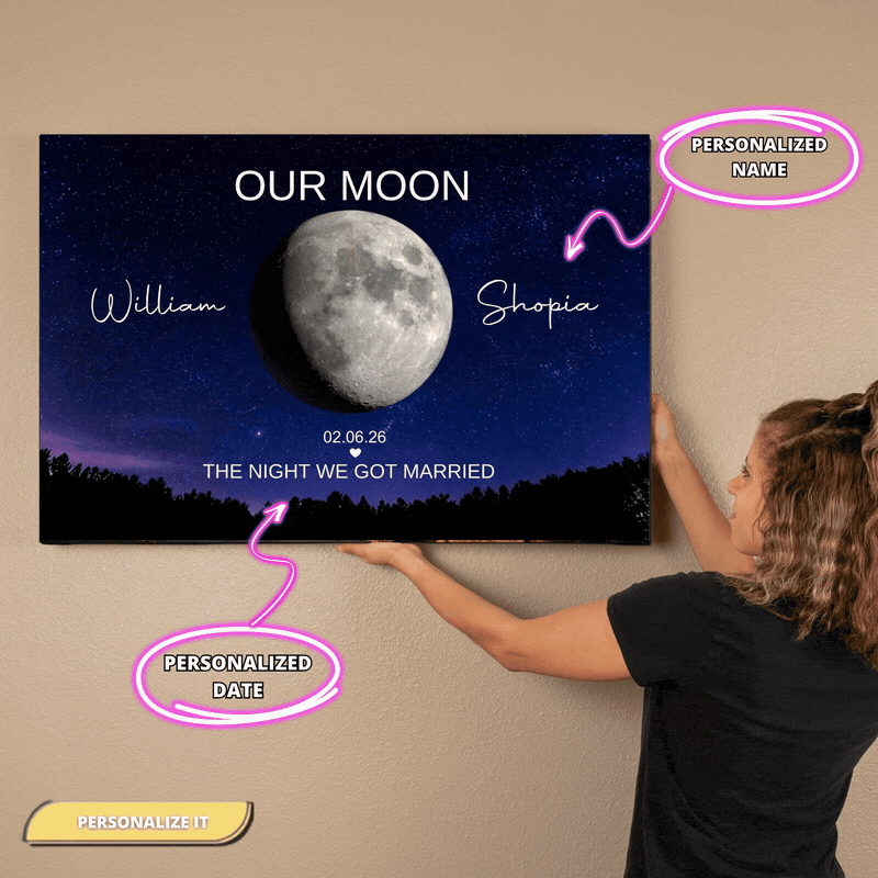 canvas Personalized Our Moon Canvas | Custom Couple Names & Wedding Date | Romantic Night Sky Anniversary Wall Art Gift Personalized Our Moon Canvas | Custom Couple Names & Wedding Date | Romantic Night Sky Anniversary Wall Art Gift