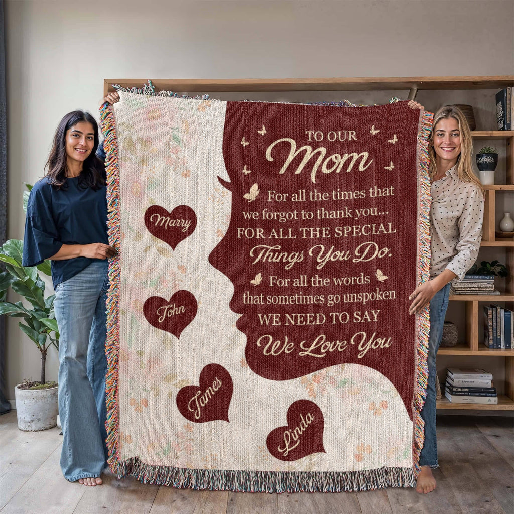 Blankets Personalized To Our Mom Woven Blanket – Custom Name Heart Family Throw, Mother’s Day Gift from Kids Personalized To Our Mom Woven Blanket – Custom Name Heart Family Throw, Mother’s Day Gift from Kids
