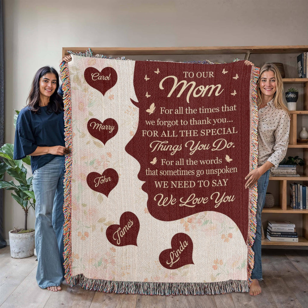 Blankets Personalized To Our Mom Woven Blanket – Custom Name Heart Family Throw, Mother’s Day Gift from Kids Personalized To Our Mom Woven Blanket – Custom Name Heart Family Throw, Mother’s Day Gift from Kids