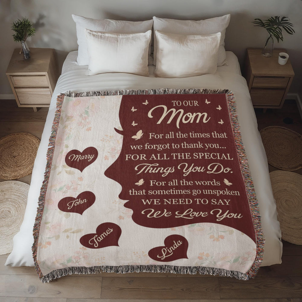 Blankets Personalized To Our Mom Woven Blanket – Custom Name Heart Family Throw, Mother’s Day Gift from Kids Personalized To Our Mom Woven Blanket – Custom Name Heart Family Throw, Mother’s Day Gift from Kids