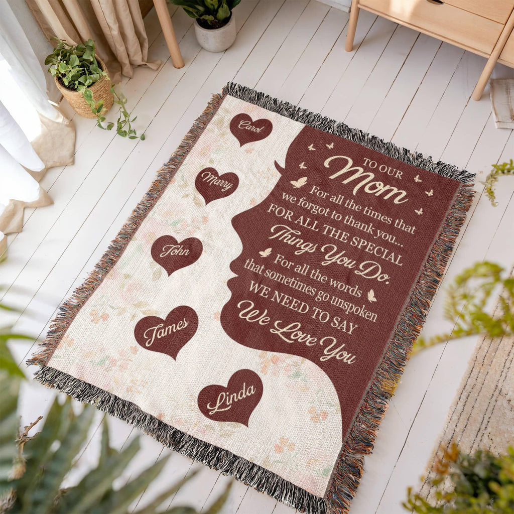 Blankets Personalized To Our Mom Woven Blanket – Custom Name Heart Family Throw, Mother’s Day Gift from Kids Personalized To Our Mom Woven Blanket – Custom Name Heart Family Throw, Mother’s Day Gift from Kids