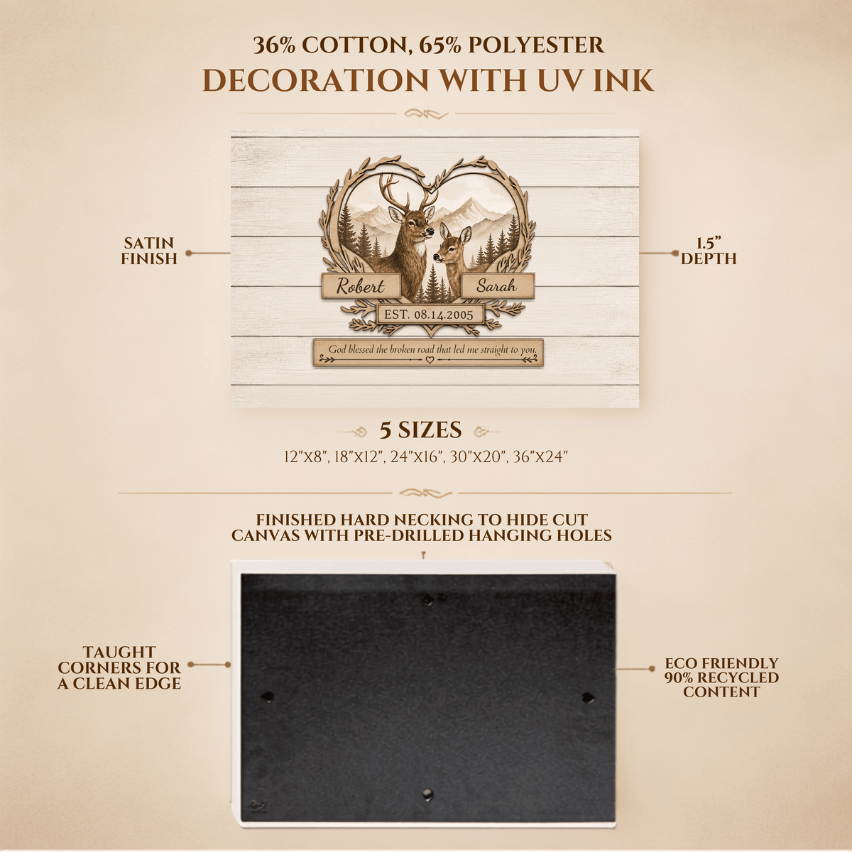 "God Bless The Broken Road," Personalized Deer Couple Canvas Wall Art
