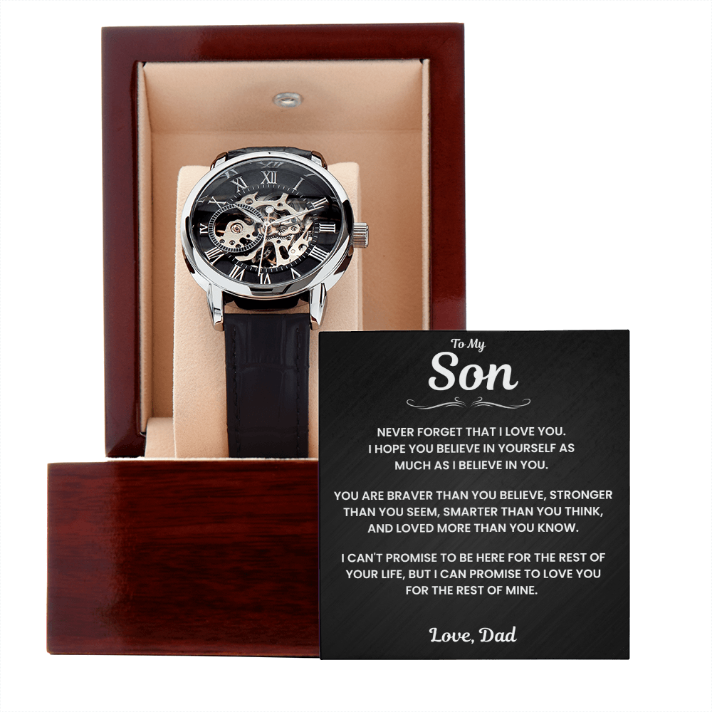 Jewelry Son Gift From Dad, "Never Forget", Openwork Watch Son Gift From Dad, "Never Forget", Openwork Watch