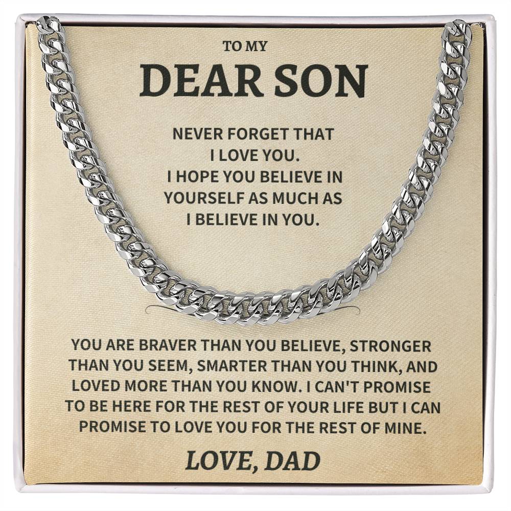 Jewelry Son Gift, From Dad "Never Forget That I Love You"- Cuban Chain Necklace