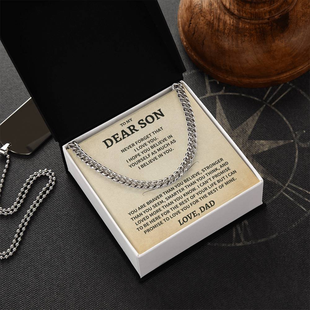 Jewelry Son Gift, From Dad "Never Forget That I Love You"- Cuban Chain Necklace