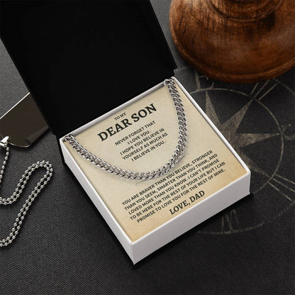 Jewelry Son Gift, From Dad "Never Forget That I Love You"- Cuban Chain Necklace