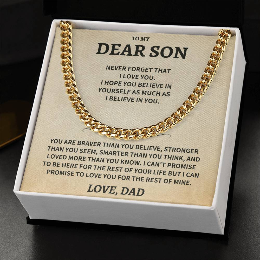 Jewelry Son Gift, From Dad "Never Forget That I Love You"- Cuban Chain Necklace