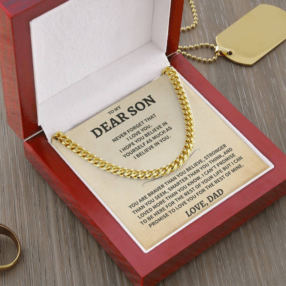 Jewelry Son Gift, From Dad "Never Forget That I Love You"- Cuban Chain Necklace