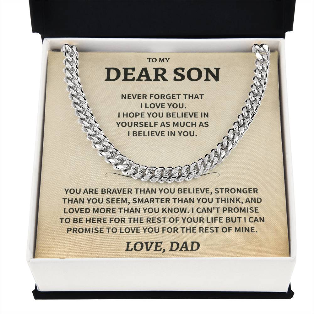 Jewelry Son Gift, From Dad "Never Forget That I Love You"- Cuban Chain Necklace