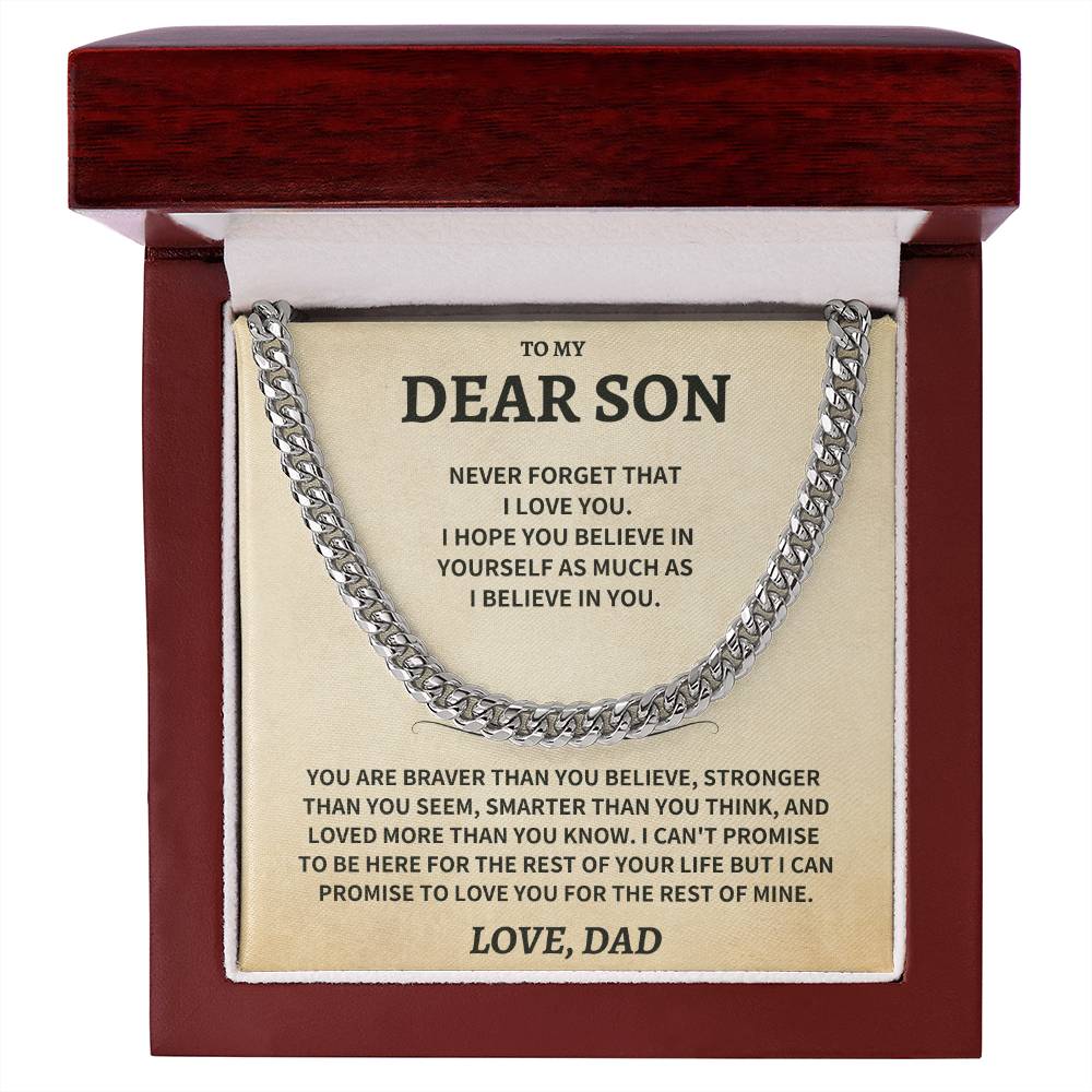 Jewelry Son Gift, From Dad "Never Forget That I Love You"- Cuban Chain Necklace