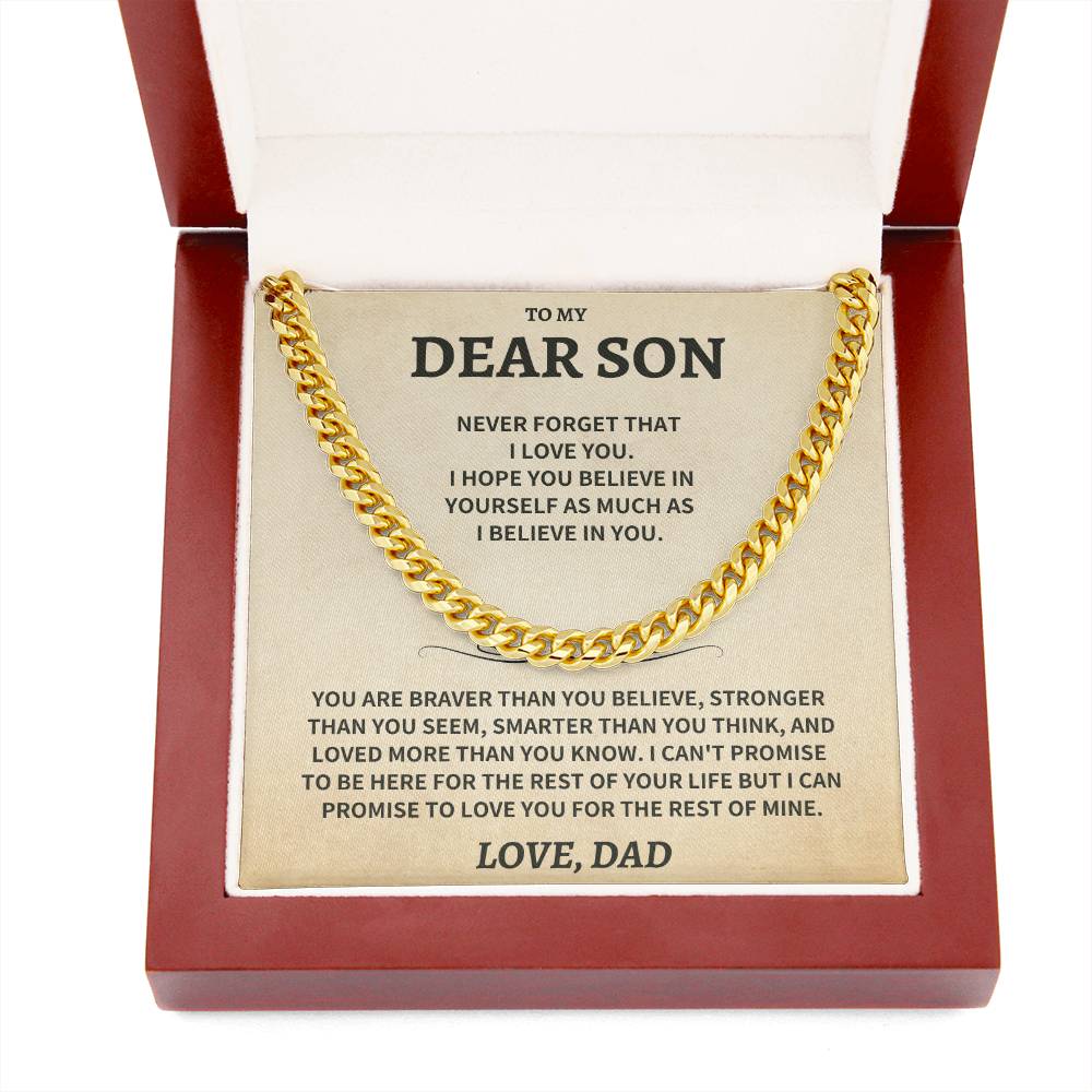 Jewelry Son Gift, From Dad "Never Forget That I Love You"- Cuban Chain Necklace