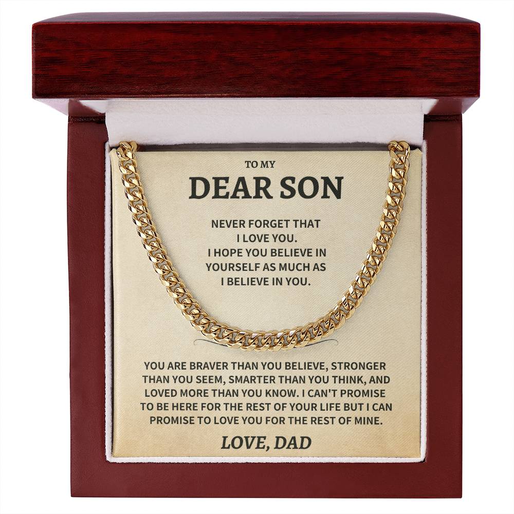 Jewelry Son Gift, From Dad "Never Forget That I Love You"- Cuban Chain Necklace