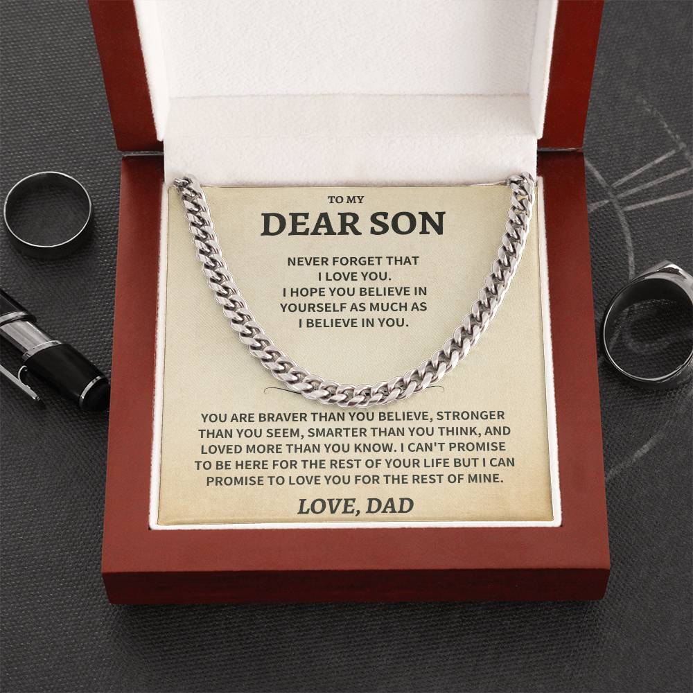 Jewelry Son Gift, From Dad "Never Forget That I Love You"- Cuban Chain Necklace