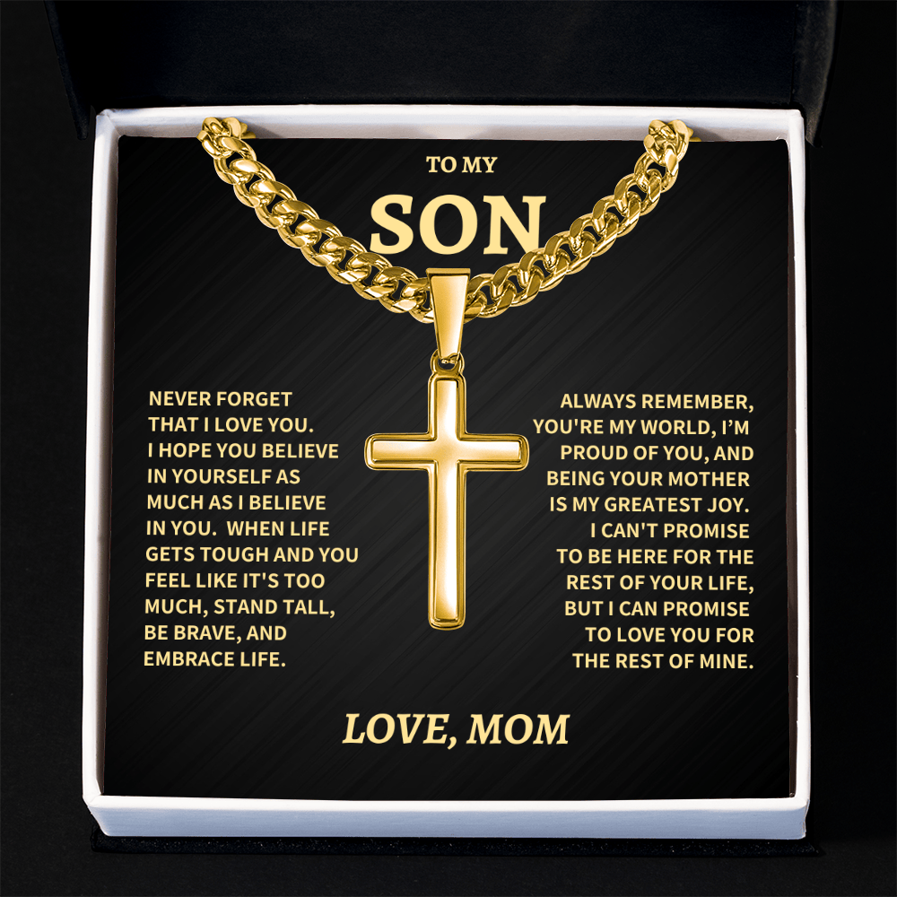 Jewelry Son Gift From Mom,"Never Forget", Artisan cuban Cross Necklace Son Gift From Mom,"Never Forget", Artisan cuban Cross Necklace