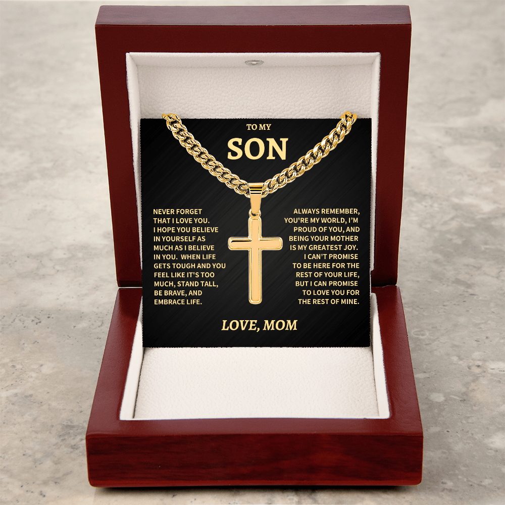 Jewelry Son Gift From Mom,"Never Forget", Artisan cuban Cross Necklace Son Gift From Mom,"Never Forget", Artisan cuban Cross Necklace