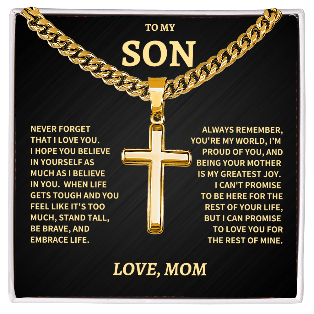 Jewelry Son Gift From Mom,"Never Forget", Artisan cuban Cross Necklace Son Gift From Mom,"Never Forget", Artisan cuban Cross Necklace