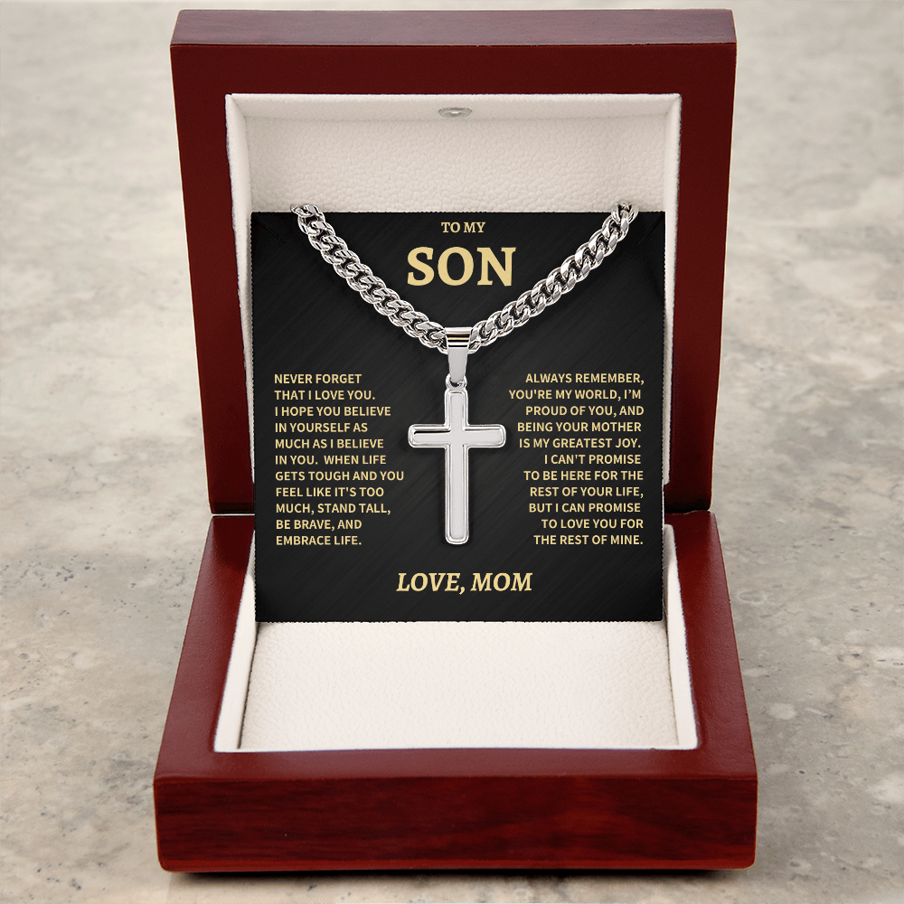 Jewelry Son Gift From Mom,"Never Forget", Artisan cuban Cross Necklace Son Gift From Mom,"Never Forget", Artisan cuban Cross Necklace