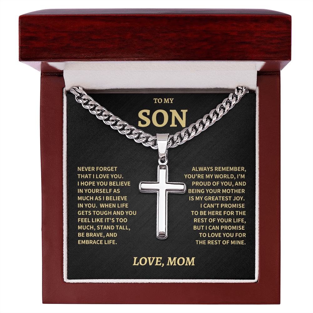 Jewelry Son Gift From Mom,"Never Forget", Artisan cuban Cross Necklace Son Gift From Mom,"Never Forget", Artisan cuban Cross Necklace