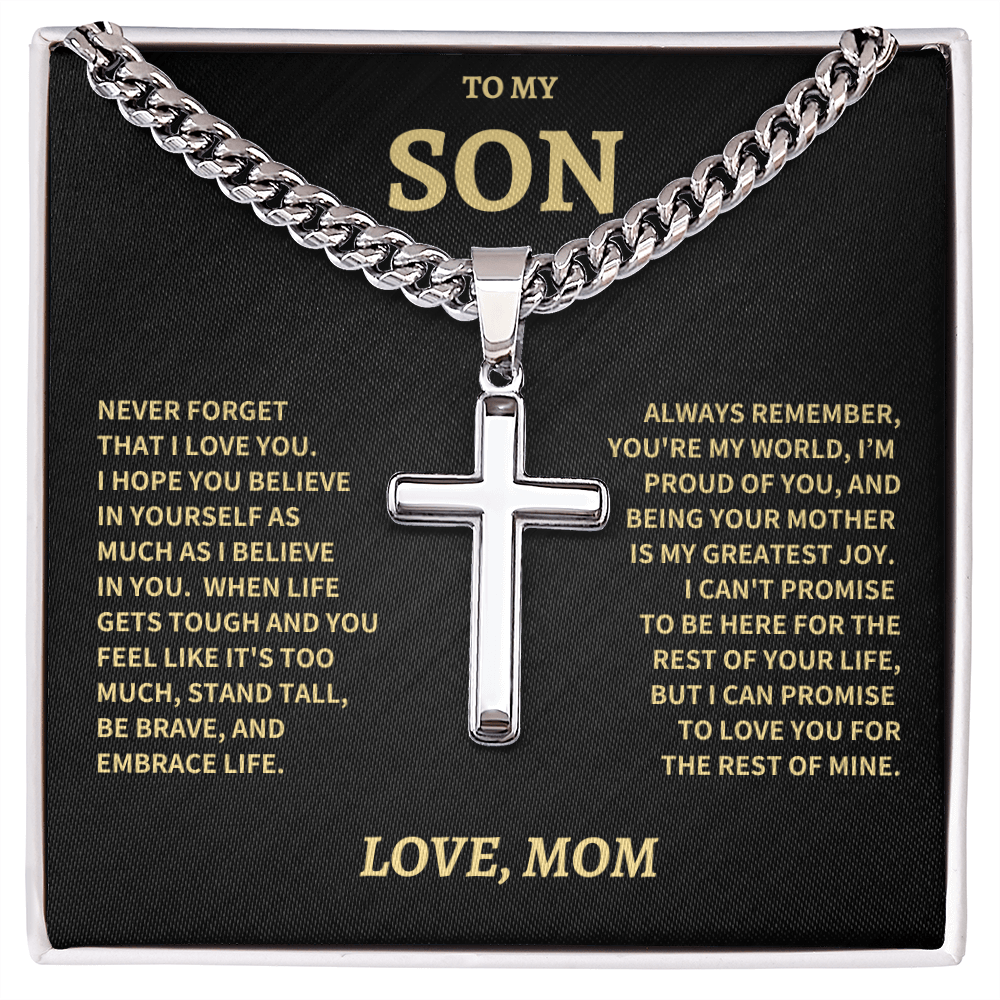Jewelry Son Gift From Mom,"Never Forget", Artisan cuban Cross Necklace Son Gift From Mom,"Never Forget", Artisan cuban Cross Necklace
