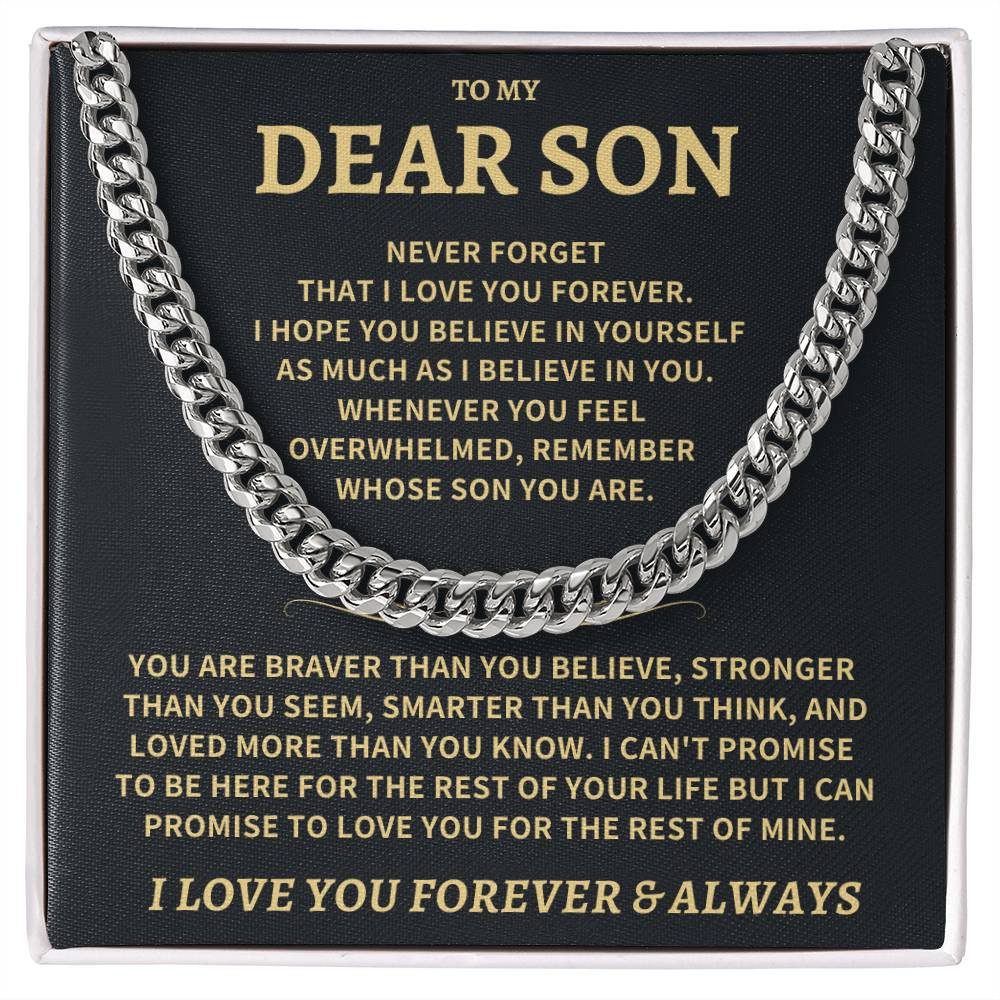 Jewelry Son Gift "Never Forget That I Love You", Cuban Link Chain Necklace