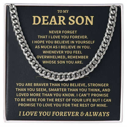 Jewelry Son Gift "Never Forget That I Love You", Cuban Link Chain Necklace