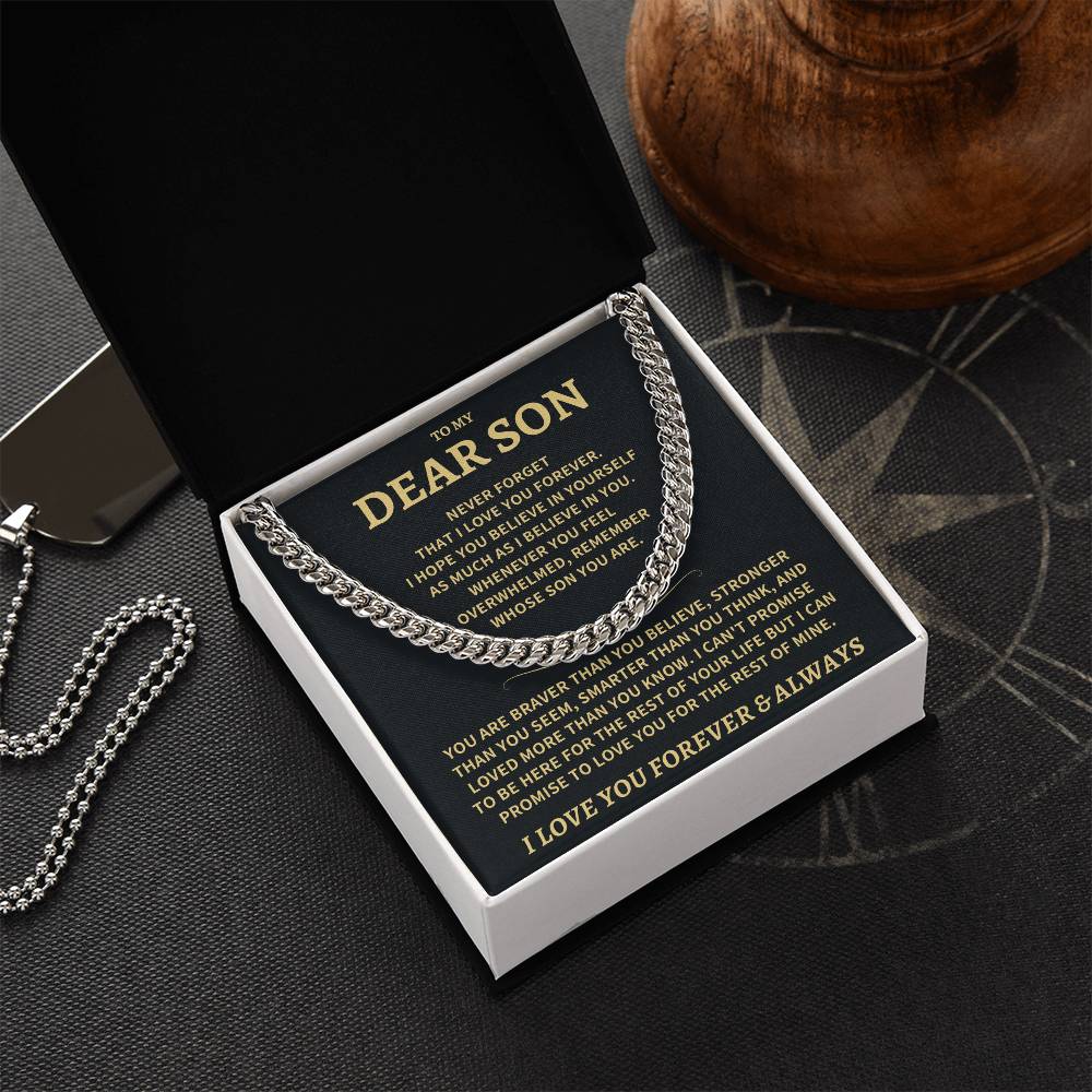 Jewelry Son Gift "Never Forget That I Love You", Cuban Link Chain Necklace