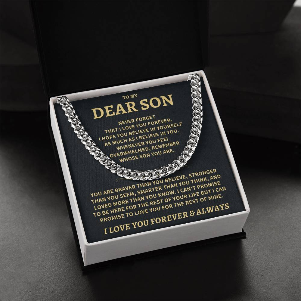 Jewelry Son Gift "Never Forget That I Love You", Cuban Link Chain Necklace