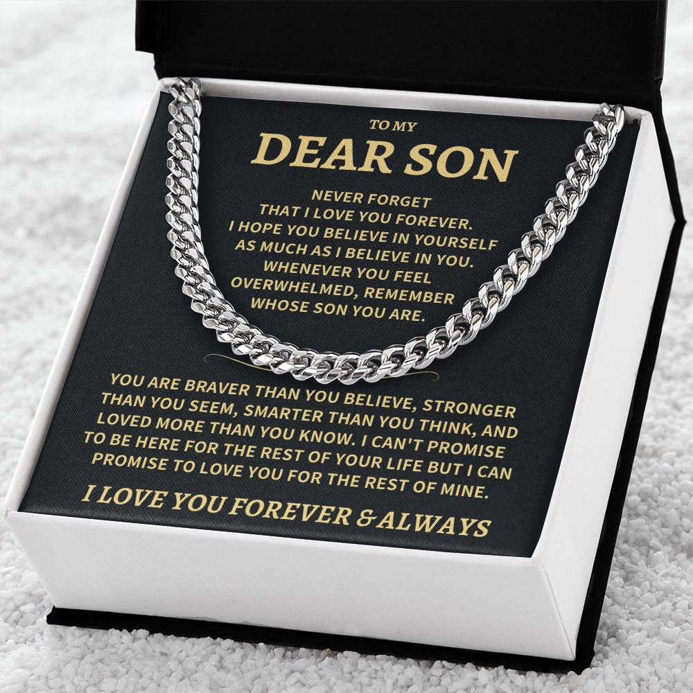 Jewelry Son Gift "Never Forget That I Love You", Cuban Link Chain Necklace