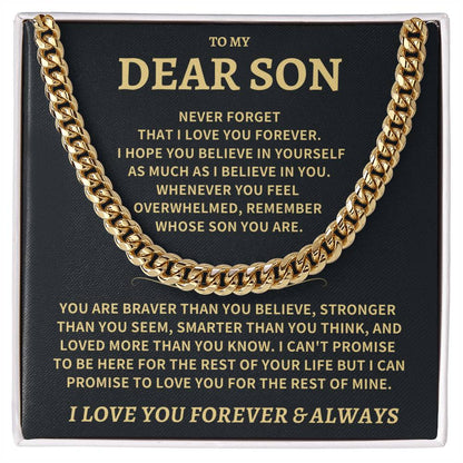 Jewelry Son Gift "Never Forget That I Love You", Cuban Link Chain Necklace