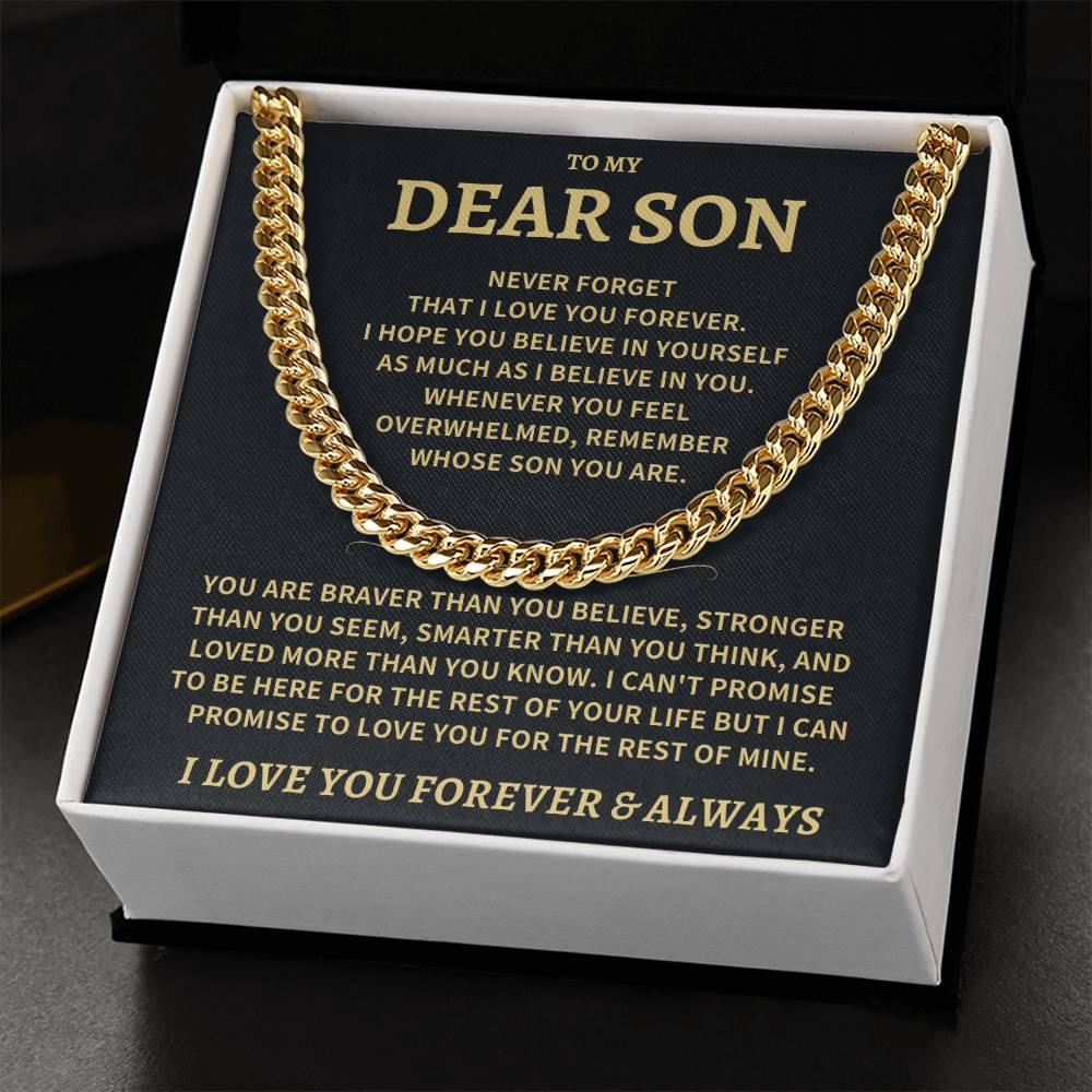 Jewelry Son Gift "Never Forget That I Love You", Cuban Link Chain Necklace