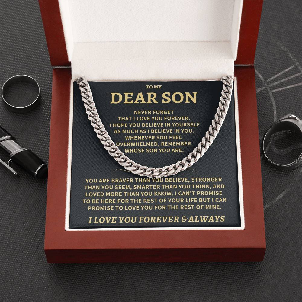 Jewelry Son Gift "Never Forget That I Love You", Cuban Link Chain Necklace