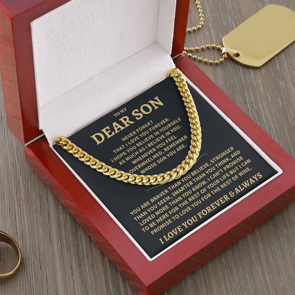 Jewelry Son Gift "Never Forget That I Love You", Cuban Link Chain Necklace