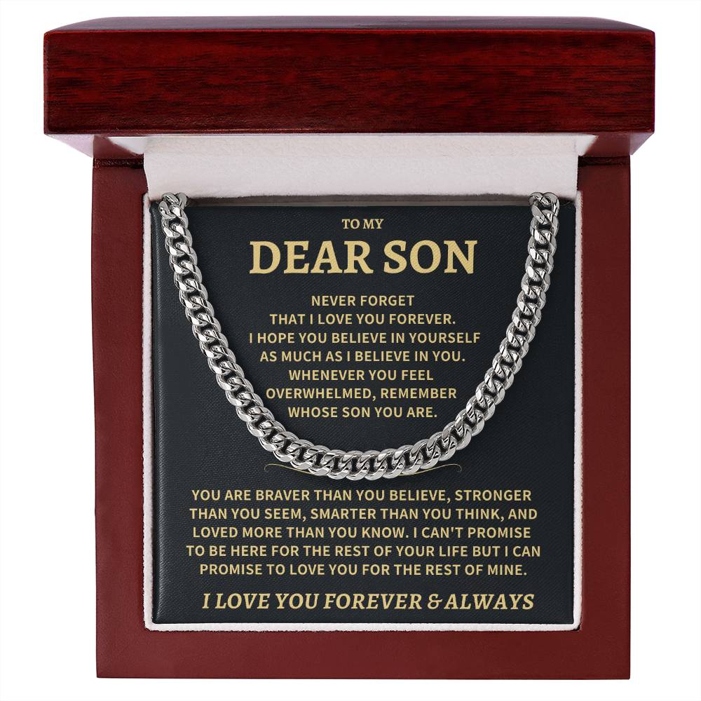 Jewelry Son Gift "Never Forget That I Love You", Cuban Link Chain Necklace