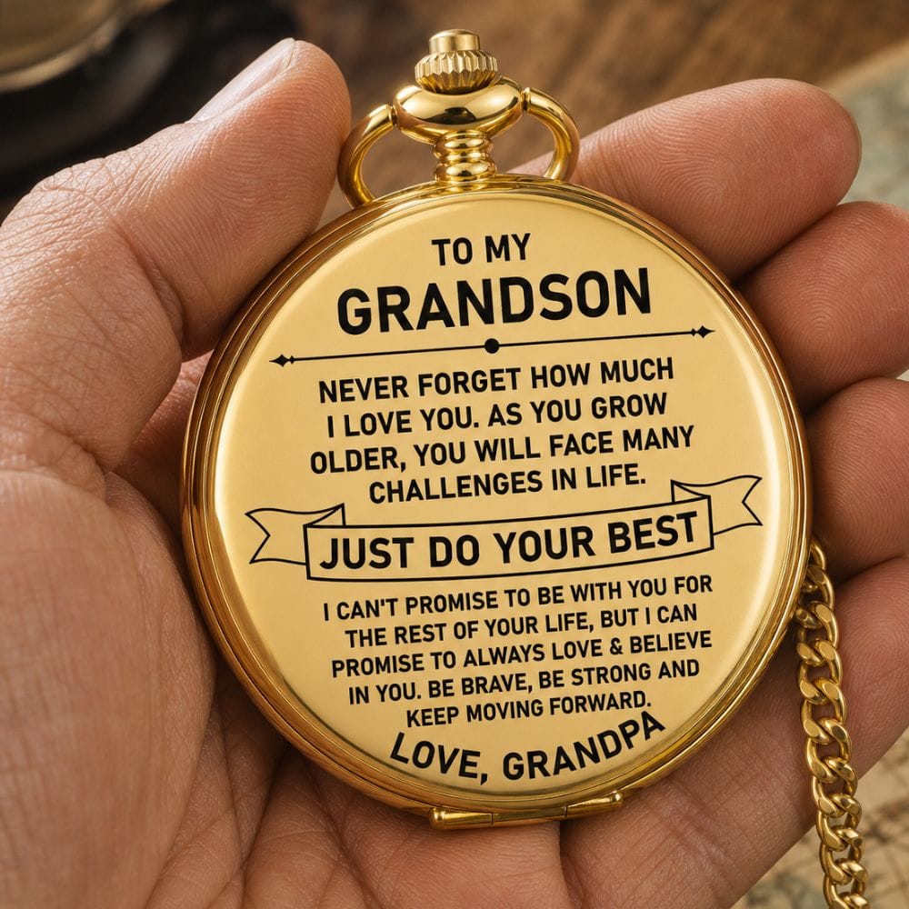 personalized watches To My Grandson - From Grandpa, Vintage-Style Gold Pocket Watch Gift Set To My Grandson - From Grandpa, Vintage-Style Gold Pocket Watch Gift Set
