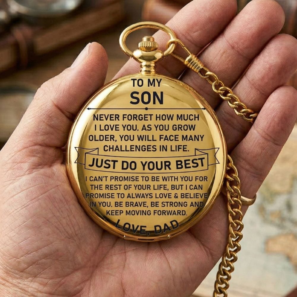 personalized watches To My Son - From Dad, Vintage-Style Gold Pocket Watch Gift Set To My Son - From Dad, Vintage-Style Gold Pocket Watch Gift Set