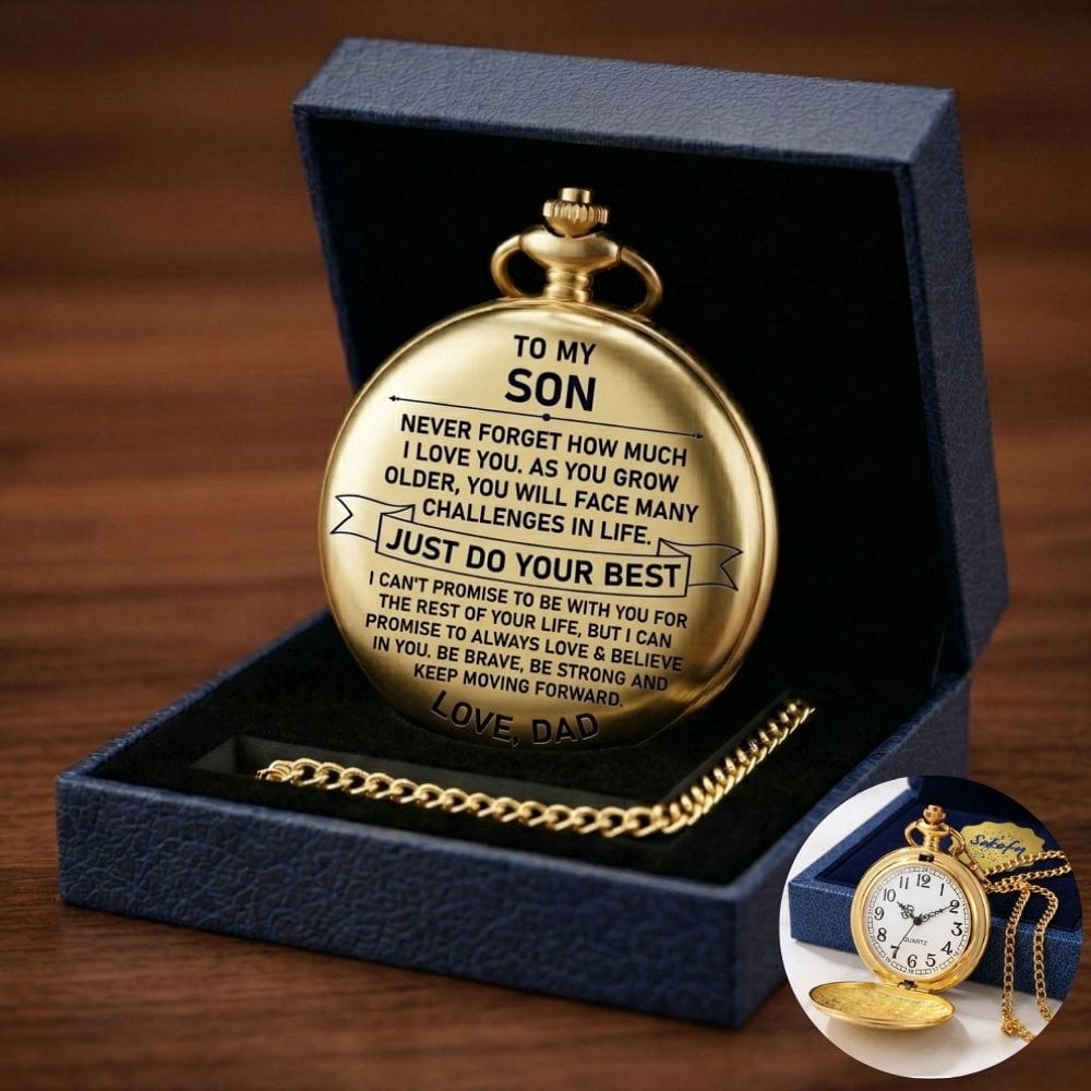 personalized watches To My Son - From Dad, Vintage-Style Gold Pocket Watch Gift Set To My Son - From Dad, Vintage-Style Gold Pocket Watch Gift Set